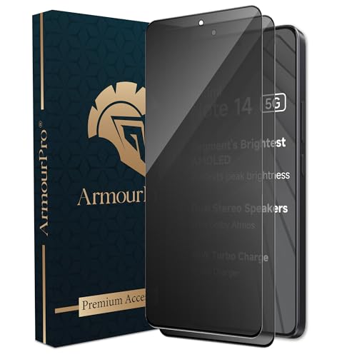 Image of ArmourPro Privacy Tempered Glass Screen Protector Compatible for Redmi Note 14 (6.67 Inch) with Edge-to-Edge Protector Coverage and Easy Installation kit (Pack of 2)