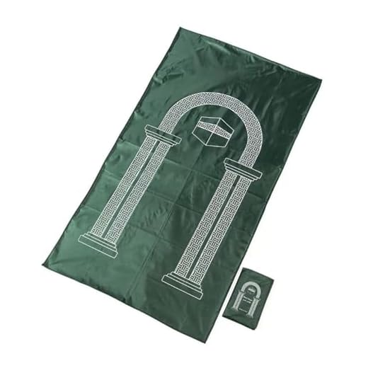 Tapis de Prière de Poche Islamique, Musulman Tapis de Prière Portable, Tissu d'Adoration de Voyage, Musulmane Religieux Fournitures pour Eid al-Fitr, Polyester Imperméable, 100 x 55 cm, Vert Foncé
