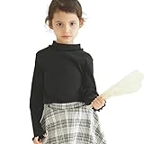 [ever closet] 長袖Tシャツ キッズ 子供 女の子 秋冬 トップス 120 B.ブラック ハイネック フリル かわいい 秋服 冬服 通園 通学 子供服 キッズ服 エバークローゼット