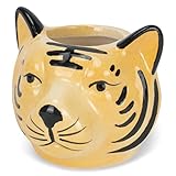 Napco Tiger Head 2.5 Inch Orange Black Ceramic Flower Pot Planter