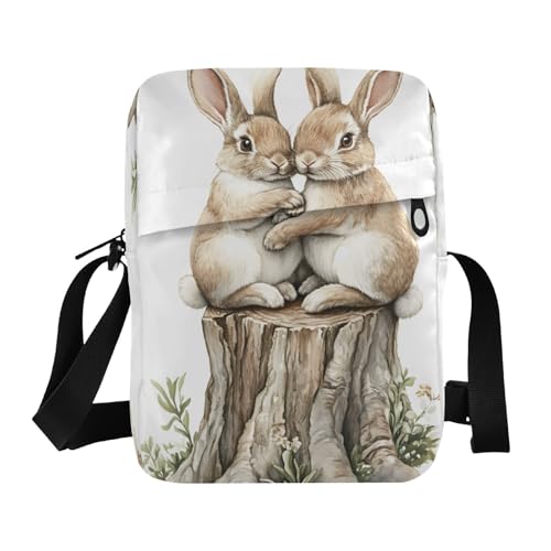 Crossbody Bag Messenger Bag for Women Men Purse Shoulder Bag Satchel Bag with Adjustable Strap 214B9225easter Bunny Rabbit Tree Stump