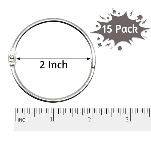 Image of OWLKELA 15 Pcs Binder Rings, 2inch, Silver | Metal Book Rings, Ideal for Office, School, Home, Craft & DIY