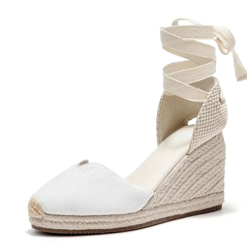 Image of Womens Espadrille Wedge Sandals Closed Toe Platform Lace Up Ankle Strap Slingback Summer Dress Shoes