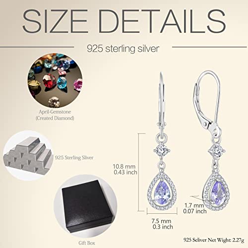 Crystal Dangly Earrings For Women - Guesma 6X4Mm Leverback Earrings Alexandrite Teardrop Created Birthstone - 925 Sterling Silver Wedding Earrings Jewelry #TOP5