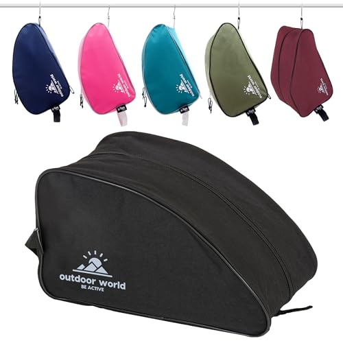 Outdoor World Borsa per Scarponi Premium - Ampia Apertura con Zip Resistente all'Acqua Unisex - Borsa per Scarpe da Trekking,Camminata, Calcio, Rugby, Golf Scarpe da Ginnastica - Uomo, Donna (Nero)