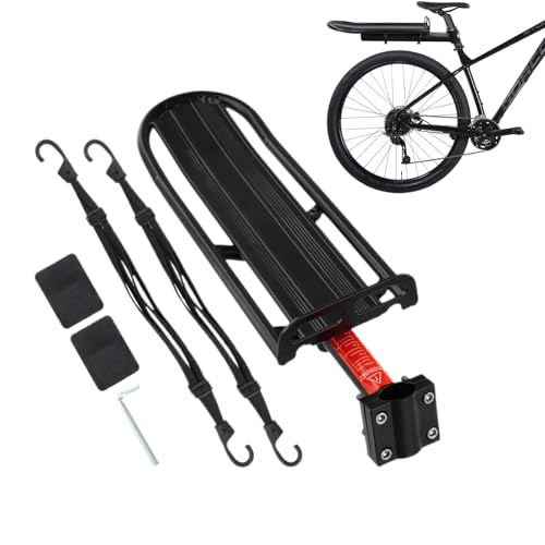 Portaequipajes Bicicleta Trasero Ajustable para MTB, Carga 8 kg, Soporte para Tija de Sillín de Bicicletas de Montaña, 60cm Pulpos Elásticos con Ganchos, para Bici con un Diámetro a 31.8 mm (Set A)
