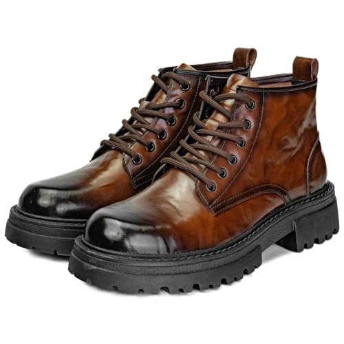 Men’s Vintage Combat Boots – Faux Leather Lace-Up Ankle Boots with Rugged Outsole & Pull Tab – Durable Work Footwear for Fall, Winter, Outdoor & Casual Use4