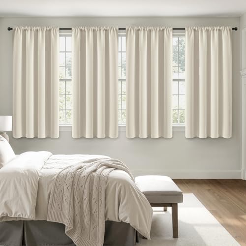 Image of MIULEE Cream Beige Room Darkening Bedroom Curtains 63 Inch Length 4 Panels | Solid Light Blocking Drapes, Room Thermal Insulation, Privacy Window Treatment Curtains,Top and Bottom Rod Pocket