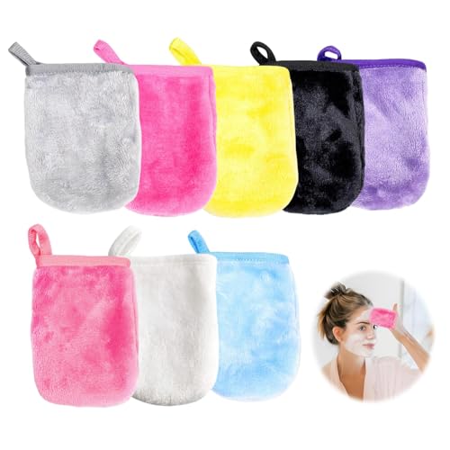 8 Stück Mikrofaser Waschhandschuhe Frottee, Waschlappen Gesicht aus Flanell Mikrofaser Mikrofaser zum Abschminken, Wiederverwendbare Make-up-Entferner Reinigungstuch Gesicht Remover Glove 11x9cm