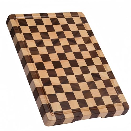 YelaJoy Premium Acacia Wood Cutting Board - 17x12x0.8 Extra-Large End-Grain Design with Deep Juice Groove End Grain Sustainable Wood Double-Sided Butcher Block for Kitchen/Table