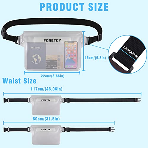FORETOY wasserdichte Tasche 2 Stück wasserdichter Beutel mit verstellbarem Hüftgurt, wasserdichte Handyhülle wasserfeste Bauchtasche IP68 für Wassersport, Strand, Schwimmen, Boot, Fahren