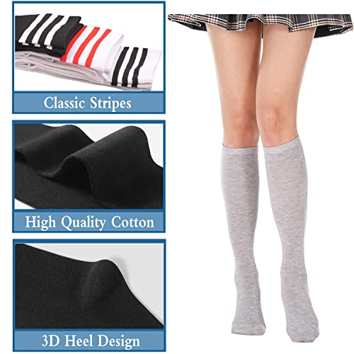 Image of DOOVID Casual Knee High Socks for Women Tube Socks Elasticity Athletic Socks Thin Stripe Knee High Stockings
