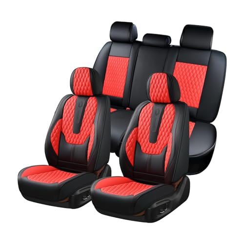 Image of Coverado Car Seat Covers Full Set, 5 Seat Leather Seat Covers for Cars, Car Seat Protector with Lumbar Support, Waterproof Seat Covers Universal Fit for Most Cars SUV Trucks (Red&Black)
