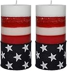 American Flag Pillar Candles - US Patriotic Veteran Table Decor Red Blue White - Scented Unscented - Set of 2-3x6-100 Hour - 20 oz each - Independence Day July 4th Decoration- Made in USA