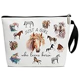 Horses Cosmetic Bags - Just a Girl Who Loves Horses, Makeup Bag Toiletry Pouch for Women, Birthday Gifts for Women Teen Daughter Wife, Small Makeup Bag with Zipper Travel Pouches for Purse -RC17