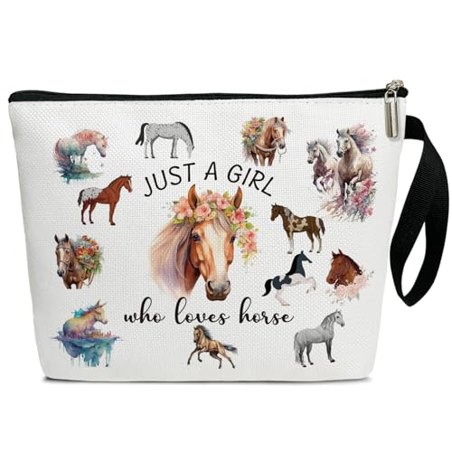 Horses Cosmetic Bags - Just a Girl Who Loves Horses, Makeup Bag Toiletry Pouch for Women, Birthday Gifts for Women Teen Daughter Wife, Small Makeup Bag with Zipper Travel Pouches for Purse -RC17