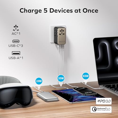 Image of MOMAX Universal Travel Adapter, 120W GaN International Power Adapter, 2 USB-C 2 USB-A, Worldwide Travel Plug Adapter, International Power Adapter for Most Europe, USA, Japan, Australia (Type C /A /G /I)