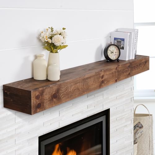 TECANA Fireplace Mantel Shelves 60inch | Solid Wood Floating Mantel Shelf - Rustic Farmhouse Wall...
