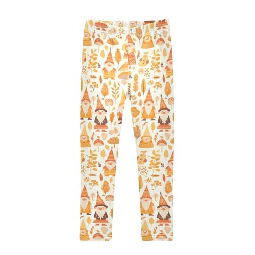 Autumn Gnomes Yellow Leaves Berries Vintage Kids Girl's Leggings Comfortable High Waisted Dance Pants Exercise