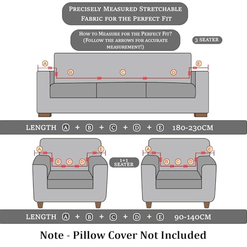 Image of Lukzer 5 Seater Pastel Dark Grey Grid Maze Pattern Sofa Cover | 240 GSM Universal Stretch Fit 3+1+1 Jacquard Fabric Couch Protector | Fully Covered Anti Slip & Washable Sofa Cover (SC-104-05)