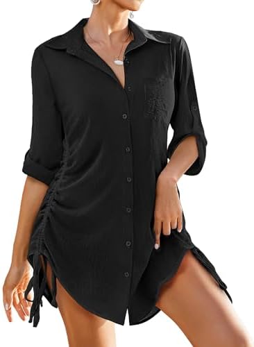 AI’MAGE Bathing Suit Cover Ups for Women Button Down Bikini Swimsuit Coverup Drawstring Beach Dress Shirt S-3XL
