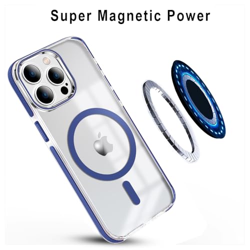 Image of MINTZZ ️ for iPhone 13 Pro Case, Compatible with MagSafe, Military-Grade Protection, Yellowing Resistant, Scratch-Resistant TPU Back, Magnetic Phone Case for iPhone 13 Pro Clear Navy Blue