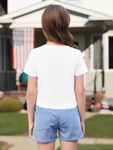 Image of VVNTY Girls American Flag Crop Tops Kids USA Crop Shirt Patriotic 4th of July Tops 5-14 Years
