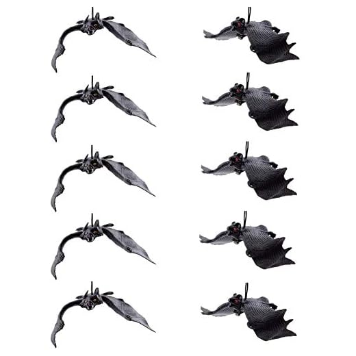 XONOR Set of 10 Halloween Décor Realistic Looking Spooky Hanging Bats for Best Halloween Party Favors and Decoration