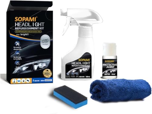 SOPAMI Car Headlight Restoration Kit, Automotive Headlight Cleaner Oxidized and Yellowed Head Light Restoring Kit for All Vehicle Types, Headlamp Headlight Cleaner Includes Coating Agent