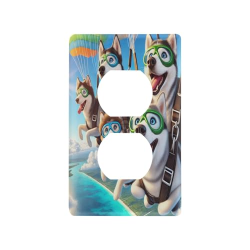 Husky Parachuting Light Switch Cover Decorative Receptacle Outlet Wall Plate Guard Plastic Wall Outlet Cover for Living Room Home Decor Kitchen (Duplex Outlets Cover)