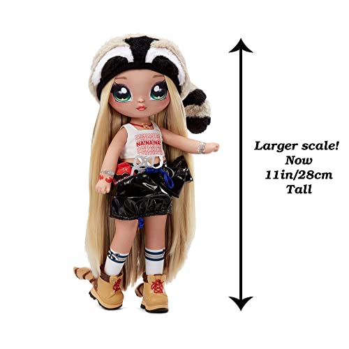 Na Na Na Surprise Teens 11" Fashion Doll Gretchen Stripes, Soft, Poseable, Blonde Hair, Cute Animal-inspired Raccoon Hat Outfit & Accessories, Gift for Kids, Toy for Girls & Boys Ages 5 6 7 8+ Years