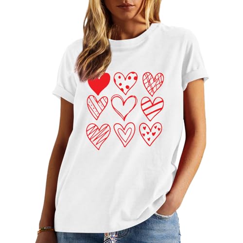 Image of Valentines Shirts for Women Valentine Love Heart Printed Graphic Tshirt Cute Girls Casual Top