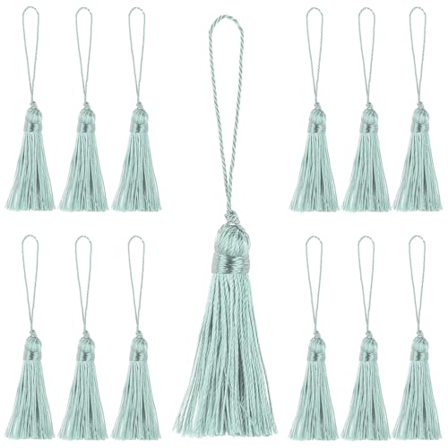 Image of 48Pcs Mini Bookmark Tassels Handmade Keychain Silky Tassel | (23#Light Blue)3.75inch Tassel, Silky Floss Craft Tassel for Jewelry Making,Tags,DIY Accessory