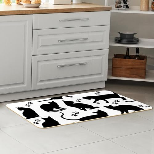 Pack de 2 alfombrillas de cocina absorbentes con siluetas de gatos y huellas para el hogar 7