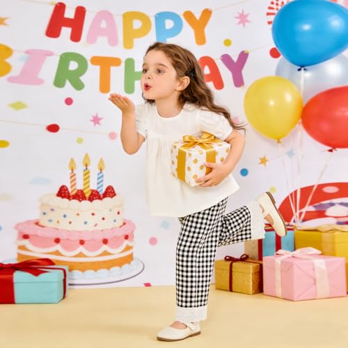 Image of Miipat Toddler Girls Wide Leg Pants Elastic Waist 2 Pack Gingham Pants Girls Loose Checkered Plaid Lace Bottoms