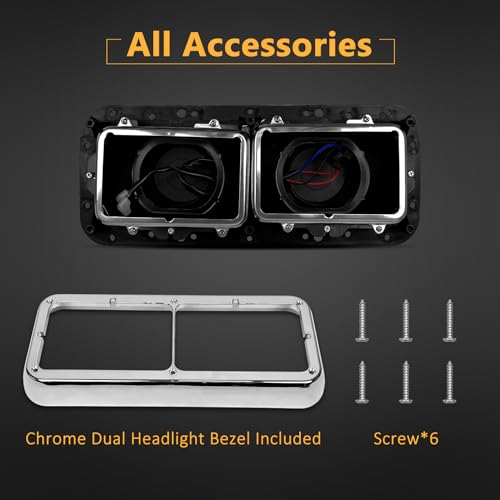 Image of Grandroad auto Headlight Housing Base with Chrome Dual Headlight Bezel Fit For Kenworth T400 T600 T800 W900 K100 C500, Peterbilt 378 379, Western Star 4900, Freightliner FLD Classic XL