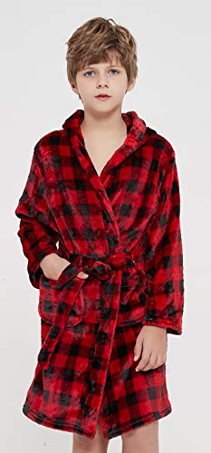 Boys Girls Hooded Bathrobe Sleepwear Gift Selections For Kids (Fashion Plaid, 6-8Years) #TOP3