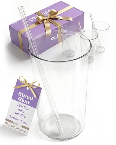Cold Cups Set mit Glasstrohhalmen 500 ml Trinkgläser aus Borosilikatglas für Eiskaffee Matcha & Smoothies spülmaschinenfest Ritual Glow (2)