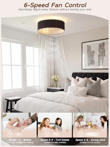 Image of Flush Mount Ceiling Fans with Lights, 20 inch Caged Boho Ceiling Fan with Light and Remote, Bladeless with 6 Speeds for Bedroom, Nursery, Living Room
