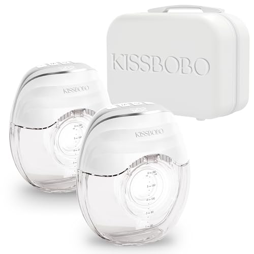 Image of KISSBOBO GLE10 Wearable Breast Pump - Hands-Free, Invisible & Lightweight Design, 3 Modes & 8 Levels, Portable Electric Breast Pump with 19/21/24mm Options, Includes Travel Suitcase (White,2pcs