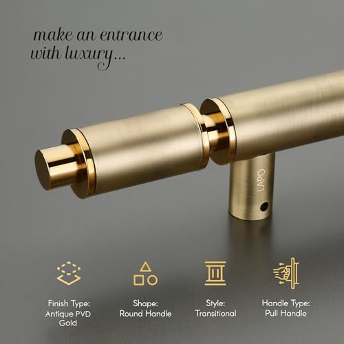 Image of LAPO Stainless Steel Main Door Handle 28 Inch | Antique PVD Gold Finish Heavy Duty Pull Handle | Hole to Hole Size 18 Inch | Durable Entrance Handle for Home & Office | 3 Years Warranty