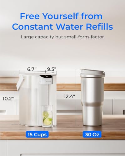 Image of Waterdrop ED01W Electric Water Filter Pitcher with 2 Filters, 15-Cup, White | NSF /ANSI 42&53&401&372, Reduce 99.6% of Lead and 45+ Impurities, Rechargeable Instant Dispenser, Does not Lower TDS