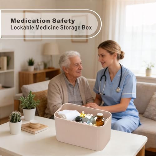 Image of SANIDIKA Lockable Storage Box, Locking Medicine Box, Cell Phone Locked Jail, Food Medical Lockbox, Containers Bin for Personal Refrigerator Home Office Organization Travel Farther Gift (Cream Plus)