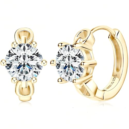 Moissanite Hoop Earrings for Women, 2 Carat per Pair, D Color Lab Created Diamond Alternative, Hypoallergenic 18K Gold Vermeil Sterling Silver | Fine Jewelry Gift for Her
