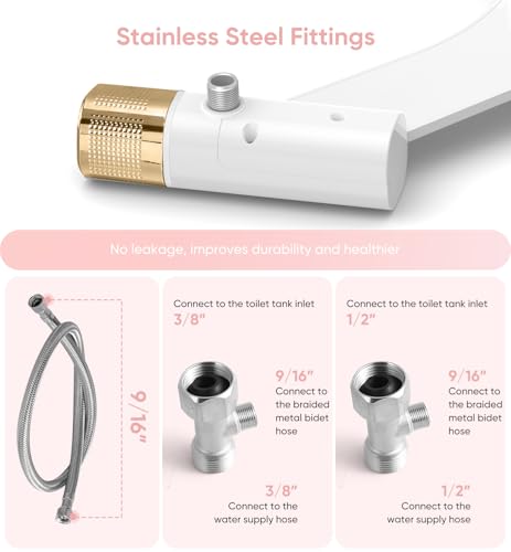 Image of Ultra-Slim Bidet Attachment, Posterior&Feminine Wash-(Retractable Dual Nozzles), Non-Electric Bidet Attachment for Toilet Seat, Adjustable Fresh Cold Water Pressure, Stainless Steel Inlet (Gold)