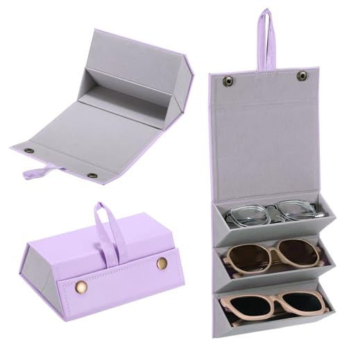 Image of PATIKIL Travel Sunglasses Organizer, 3 Slots Foldable Sunglasses Holder Leather Sunglass Storage Organizer Case