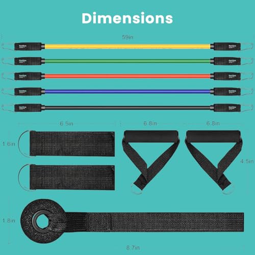 Image of Roughhouse Resistance Bands Set for Home Gym - 5 Levels Stackable Workout Tubes with Foam Handles, Door Anchor, Ankle Straps & Guide - Full Body Strength Training, Stretching & Travel Fitness Kit