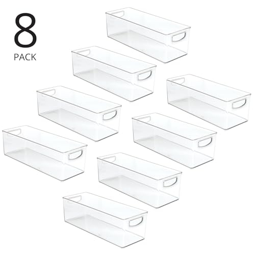 mDesign Plastic Video Game and DVD Storage Organizer - Game and Movie Disc Holder Bin with Handles for Home Media Console Stand and Closet Shelf - Ligne Collection - 8 Pack - Clear - Image 5