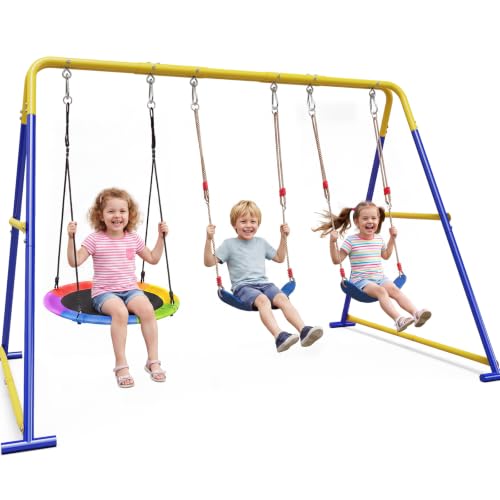 3-in-1 Swing Set for Backyard for...