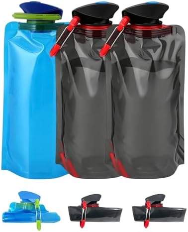 Botella de Agua Portátil 3PCS (2 Negras 1 Azul), Plegable Flexible Reutilizable, Ligera y Resistente, Ideal para Camping, Viajes, Deporte y Uso Diario